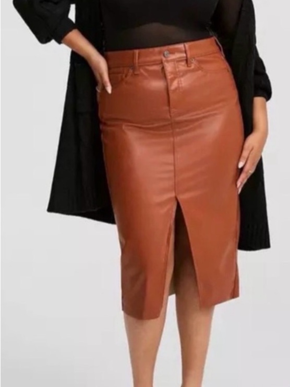 torrid Cognac Faux Leather Pencil Skirt with Front Slit - Picture 2 of 8